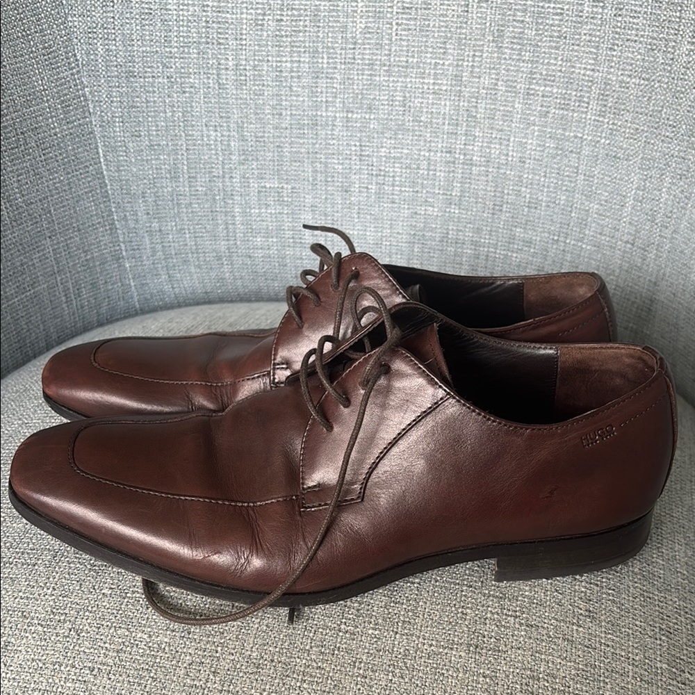 Hugo Boss Brown Leather Derby Oxfords